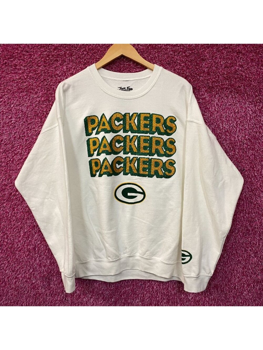 Junk Food Clothing Green Bay Packers Repeat Bling Glitter Crewneck Sweatshirt La